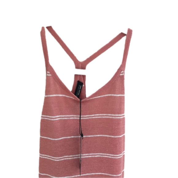 360 SWEATER Italian Yarn Striped Racer Back 100% Linen MIDI Dress - Picture 3 of 10